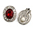 Ruby Red/ Clear Crystal Oval Clip On Earrings In Silver Tone - 17mm Tall - view 4