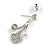 Silver Tone Clear Crystal White Faux Pearl Front Back Stud Earrings - 25mm Drop - view 4