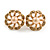 Bronze Crystal Cream Faux Pearl Flower Stud Earrings In Gold Tone - 18mm D - view 5