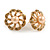 Bronze Crystal Cream Faux Pearl Flower Stud Earrings In Gold Tone - 18mm D