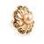 Bronze Crystal Cream Faux Pearl Flower Stud Earrings In Gold Tone - 18mm D - view 3