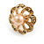Bronze Crystal Cream Faux Pearl Flower Stud Earrings In Gold Tone - 18mm D - view 4
