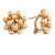Peach Cream Faux Pearl Bronze Crystal Round Stud Earrings In Gold Tone - 22mm Diameter - view 6