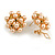Peach Cream Faux Pearl Bronze Crystal Round Stud Earrings In Gold Tone - 22mm Diameter - view 5