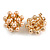 Peach Cream Faux Pearl Bronze Crystal Round Stud Earrings In Gold Tone - 22mm Diameter - view 2