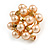 Peach Cream Faux Pearl Bronze Crystal Round Stud Earrings In Gold Tone - 22mm Diameter - view 4