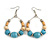 Light Blue Ceramic/ Natural Wood Bead Hoop Earrings In Silver Tone - 70mm Long - view 3