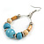 Light Blue Ceramic/ Natural Wood Bead Hoop Earrings In Silver Tone - 70mm Long - view 5