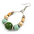 Mint/ Green Ceramic/ Natural Wood Bead Hoop Earrings In Silver Tone - 70mm Long - view 4