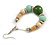 Mint/ Green Ceramic/ Natural Wood Bead Hoop Earrings In Silver Tone - 70mm Long - view 5