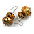 Glitter Gold/ Black/ Orange Double Bead Wood Drop Earrings In Silver Tone - 55mm Long