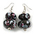Abstract Pattern in Black/ White/ Pink Double Bead Wood Drop Earrings with Silver Tone Closure - 55mm Long - view 3