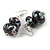 Abstract Pattern in Black/ White/ Pink Double Bead Wood Drop Earrings with Silver Tone Closure - 55mm Long - view 5