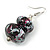 Abstract Pattern in Black/ White/ Pink Double Bead Wood Drop Earrings with Silver Tone Closure - 55mm Long - view 7