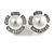 Faux Pearl Clear Crystals Flower Clip On Earrings In Silver Tone - 17mm Diameter