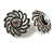 Vintage Inspired Cat Eye Stone Flower Clip On Earrings In Antique Silver Tone - 23mm D D - view 4