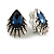 Midnight Blue/ Clear Crystal Teardrop Clip On Earrings In Silver Tone - 23mm Tall - view 3