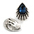 Midnight Blue/ Clear Crystal Teardrop Clip On Earrings In Silver Tone - 23mm Tall - view 4