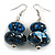 Blue/ Black/ White Double Bead Wood Drop Earrings In Silver Tone - 55mm Long - view 3