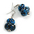 Blue/ Black/ White Double Bead Wood Drop Earrings In Silver Tone - 55mm Long - view 4