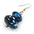 Blue/ Black/ White Double Bead Wood Drop Earrings In Silver Tone - 55mm Long - view 5