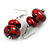 Red/ Black Double Bead Wood Drop Earrings In Silver Tone - 55mm Long