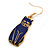 Dark Blue Enamel Cat Drop Earrings In Gold Tone Metal - 50mm Long - view 3
