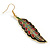 Multicoloured Enamel Leaf Drop Earrings In Gold Tone - 70mm Long - view 4