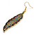 Multicoloured Enamel Leaf Drop Earrings In Gold Tone - 70mm Long - view 5