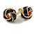 Black Enamel Knot Clip On Earrings In Gold Tone - 15mm