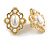 Victorian Style Faux Pearl Clip On Earrings In Gold Tone - 27mm Tall - view 2