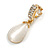 Gold Plated Clear Crystal Cat Eye Stone Teardrop Clip On Earring - 35mm Long - view 3