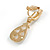 Gold Plated Clear Crystal Cat Eye Stone Teardrop Clip On Earring - 35mm Long - view 4