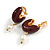 30mm Drop Maroon Enamel Half Hoop with Freshwater Pearl Clip On Earrings In Gold Tone - view 2