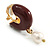 30mm Drop Maroon Enamel Half Hoop with Freshwater Pearl Clip On Earrings In Gold Tone - view 5