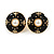 18mm Black Enamel Faux Pearl Button Stud Earrings In Gold Tone
