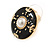 18mm Black Enamel Faux Pearl Button Stud Earrings In Gold Tone - view 4
