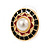 18mm Black/ Red Enamel Faux Pearl Button Stud Earrings In Gold Tone - view 4