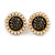 17mm Gold Tone Black Enamel White Faux Pearl Flower Stud Earrings - view 2