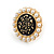 17mm Gold Tone Black Enamel White Faux Pearl Flower Stud Earrings - view 4