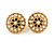 17mm Gold Tone Black Enamel, White Faux Pearl Floral Motif Stud Earrings
