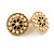 17mm Gold Tone Black Enamel, White Faux Pearl Floral Motif Stud Earrings - view 3