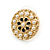17mm Gold Tone Black Enamel, White Faux Pearl Floral Motif Stud Earrings - view 4