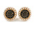 17mm Gold Tone Black Enamel White Faux Pearl Flower Clip On Earrings - view 2