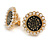 17mm Gold Tone Black Enamel White Faux Pearl Flower Clip On Earrings - view 7