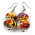 White/Red/ Black/ Yelllow/ Purple Colour Fusion Wooden Double Bead Drop Earrings - 55mm L - view 2