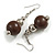 Brown Painted Wood and Silver Acrylic Bead Drop Earrings - 55mm L