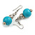 Turquoise Painted Wood and Silver Acrylic Bead Drop Earrings - 55mm L