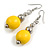 Yellow Painted Wood and Silver Acrylic Bead Drop Earrings - 55mm L - view 2