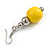 Yellow Painted Wood and Silver Acrylic Bead Drop Earrings - 55mm L - view 4